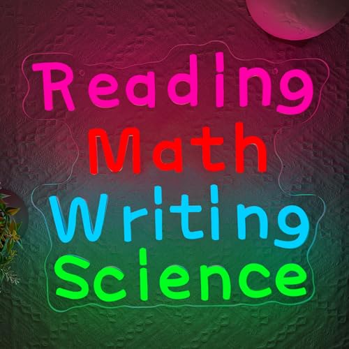 Reading Math Writing Science Neon Sign,Colorful Led Neon Signs for Classroom Wall Deocr,Office School Cafe School Supplies Decor,Best Gifts for Teachers And Students - color: LB-Reading Math Writing Science