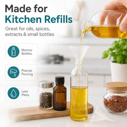 10-Pack Mini Clear Kitchen Funnels, Narrow Spout Funnel for Small Bottles