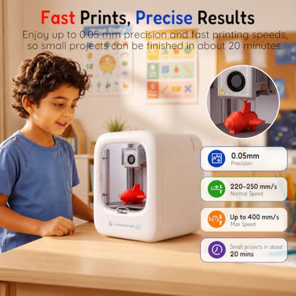 AOSEED AI 3D Printer for Kids, Fast 400mm/s, 12,000+ Models, Enclosed Safe - color: White (JOY AI+) + 8 PLA