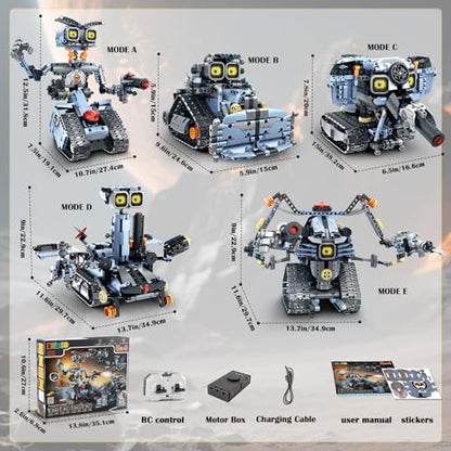 HiWEEGO 5 in 1 Changeable LED Eyes Robot Building Set for 12+ Kids Boy Girl