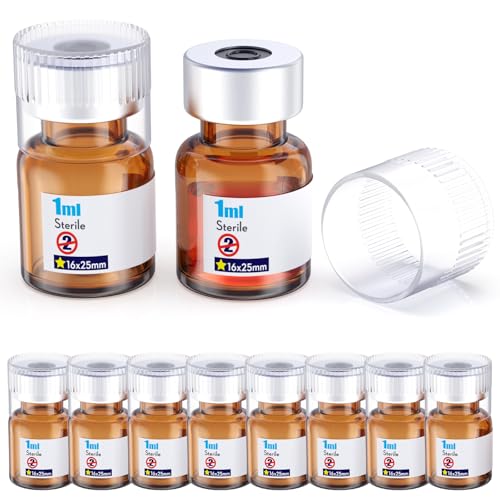 Biomed Solutions Sterile Empty Vial with Reusable Plastic Cap,Ready to Fill Glass Containers, Liquid Injection Bottle Sealed with Self Healing Injection Port (1ml Amber 10pcs) - size: 1ml Amber 10pcs