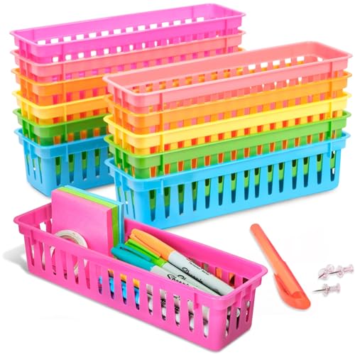 Juvale Plastic Pencil Holder for Classroom - 12-Pack, Multicolor, Slim Rectangular for Classroom Organization & Teacher Supplies - size: 12 Trays