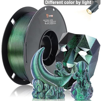 LOVOON 3D Printing PLA Filament 1.75mm Sparkle Glitter, Burnt Titanium 3D Printer Filament, Sparkle in Sunlight Filament, Subtle Glitter Under the Light, Galaxy Green, 1KG(2.2lbs)/Spool - color: Glitter Green, size: 1 kg