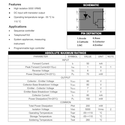 4N25 Optocoupler DIP-6 4N25VM 4N25SR2M High Speed Logic Output Optocouplers Transistor 6-Pin (Pack of 10pcs) - style: 4N25