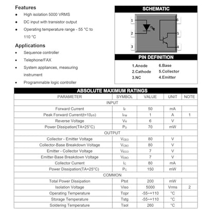 4N25 Optocoupler DIP-6 4N25VM 4N25SR2M High Speed Logic Output Optocouplers Transistor 6-Pin (Pack of 10pcs) - style: 4N25