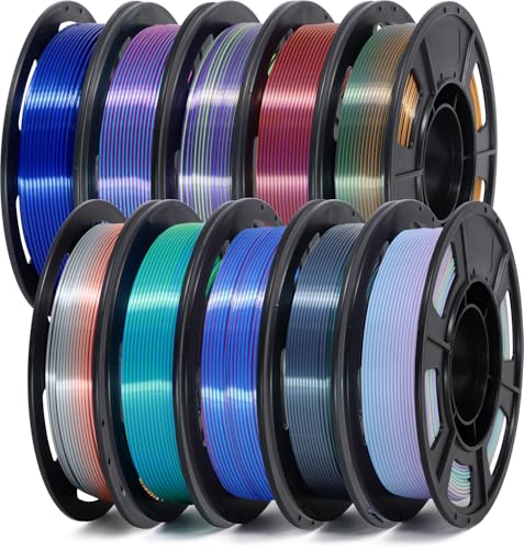 YOUSU 3D Printer Filament 1.75MM Silk PLA Filament Rainbow Color, 10 * 250g Pack Filament Bundle for 3D Printer. - color: 1-rainbow Color Pack