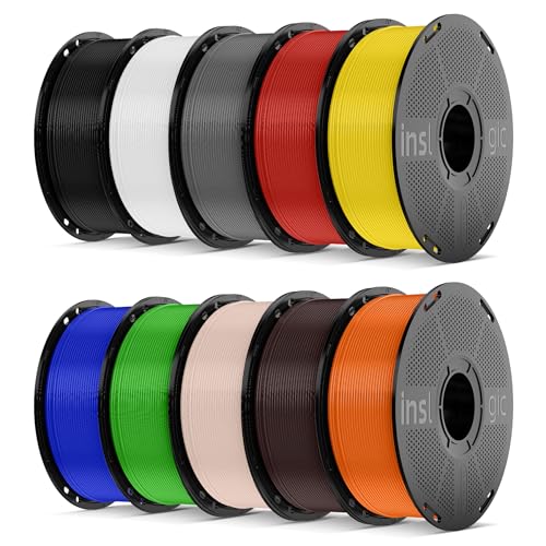 Inslogic Pre-Dried PLA Pro Filament 10kg Bundle, Strong & Tough, 10 Colors - color: Bundle 10kg Black+white+grey+red+yellow+blue+green+beige+brown+orange