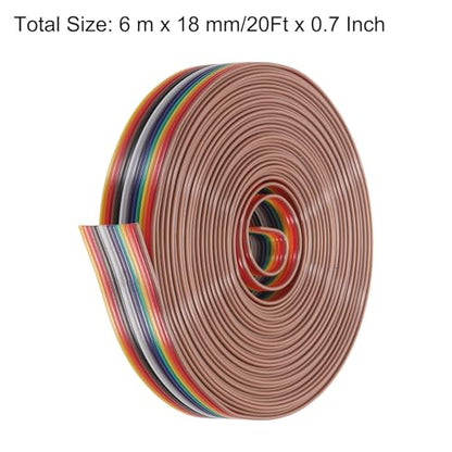 MECCANIXITY 1 Pcs 14 Pin Flat Rainbow Ribbon Cable 20 Ft 1.27mm Pitch Breadboard Jumper Wires for Electronic Projects - size: 20 Ft, style: 14P