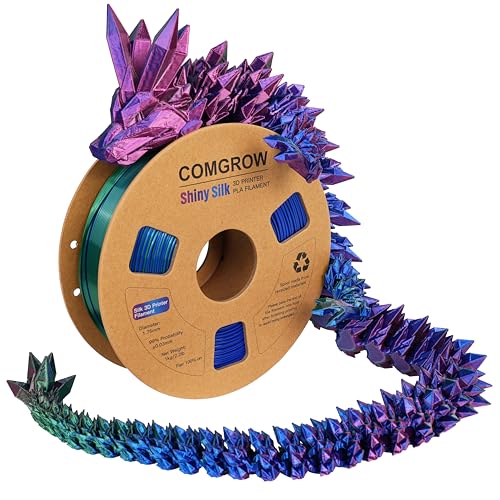 Comgrow Tri-Colors Silk PLA 3D Printer Filament, Rainbow PLA Filament 1.75mm, Dimensional Accuracy +/- 0.02 mm, 1KG Spool, Coextrusion 3D Filament with Shiny Silk Red-Blue-Green - color: Red & Blue & Green