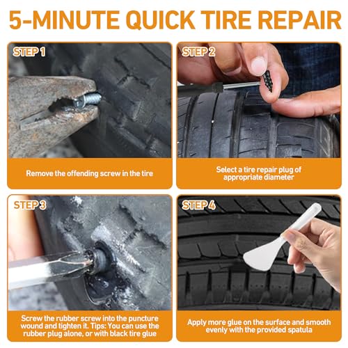 40 PCS Quick Fix Screw-in Tire Plug Kit with 2 Tubes of Sealant Glue