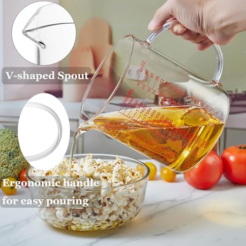 Ackers BORO3.3 Glass Measuring Cup-[Insulated handle | V-Shaped Spout]-Made of High Borosilicate Glass Measuring Cup for Kitchen or Restaurant, Easy to Read, 2000 ML (64 Oz, 8 Cup) - size: 2000ml/64OZ