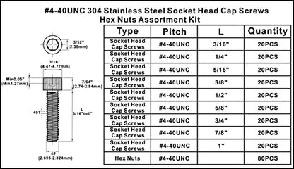 #4-40 UNC 304 Stainless Steel Knurled Hex Socket Cap Screw & Nut Kit - size: #4-40UNC