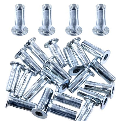 Swpeet 20Pcs M6 Metric Carbon Steel White Zinc-Plated Multi-Grip Rivet Nuts Plus Nuts Rivnuts Kit, Bulbed Shank Flat Head Threaded Insert Nut Construction Fasteners for Industrial - size: M6