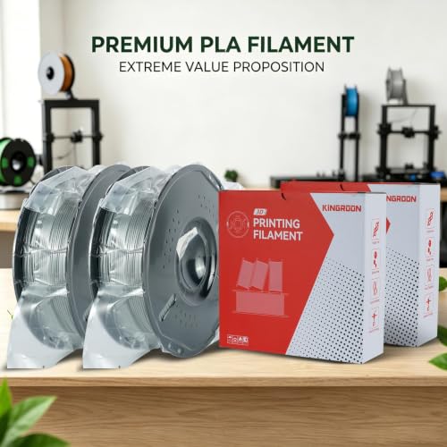 Kingroon PLA 3D Printer Filament, Dimensional Accuracy +/- 0.02 mm, 1kg Spool(2.2lbs), 1.75 mm, 2KG Grey - color: 2*1kg Grey