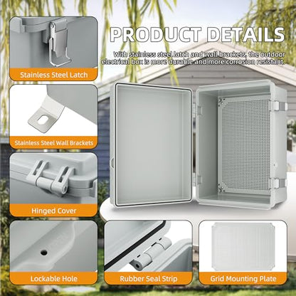 Joinfworld Outdoor WiFi Enclosure 15.7x11.8x7.1 Weatherproof Electrical Box Stainless Steel Latch Hinged Nema 4 Enclosure for Electonics Router Breaker - size: 15.7“x11.8"x7.1"