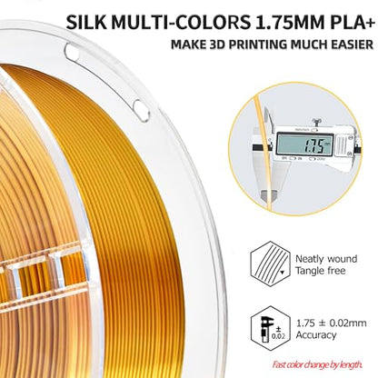 iBOSS PLA Plus (PLA+) 3D Printer Filament 1.75mm+/- 0.02mm,1kg (2.2lbs) Silk Shiny Filament 3D Printing Filament,Smooth Silky Surface,Shiny Gold PLA Pro 3D Filament,Fit Most FDM Printer (Slik Gold) - color: A_ Silk Gold