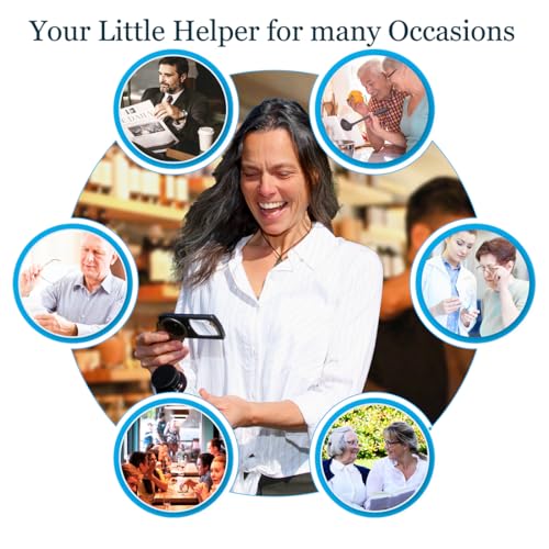 EasY Magnifier Premium Pocket Magnifying Glass with LED Light 3.0X (300%); Small Hand Held Lighted Magnify Glasses for Reading Tiny Print, Menu, Pill Bottles; Visually Impaired A Low Vision Aid