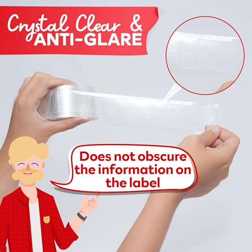 XFasten Clear Labels Sticker Protectors 500-Pack Waterproof and Yellowing-Resistant Clear Label Protectors for Barcode Stickers, Library Labels for Book Spines, Laboratory, Office (3.5 x 1.2 inch)