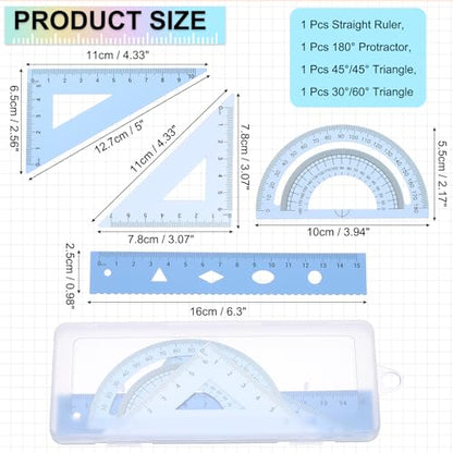 PATIKIL Geometry Set, 6" Aluminum Ruler & 2 Triangles, Metal Protractor - color: Gradient Blue, size: 6 Inch