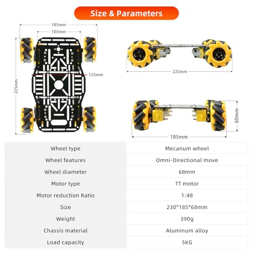 Mecanum Wheel Robot Car Chassis Kit, Omni-Directional Mobile Platform with 4 TT Motors & Aluminum Alloy Frame for Arduino Raspberry Pi DIY STEM Projects