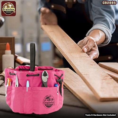 Graintex GB2885 18 Pockets Grab Bag Pink Color Rip-Stop Canvas Drawstring Closure, Small Parts Organizer Bag, Parachute for Screws, Tools, - color: Pink