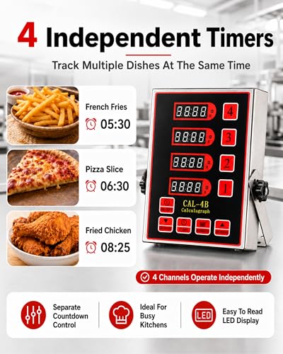 Commercial 4 Channels Digital Kitchen Timer, Calculagraph Fry Timer - size: 4 Channel