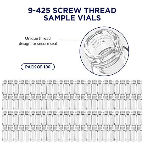 2mL Autosampler Vials, 9-425 HPLC/GC Clear Vials with Screw Cap, 100 Pcs - color: Clear Vial & Pre-slit Blue PTFE Septa