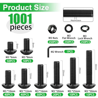 Twidec/1001PCS M3 Screws Assortment Kit,Hex Socket Button Head Screws - color: 1001PCS