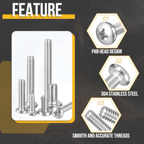 DTGN M4-0.7 Phillips Pan Head Bolt W/Nut Washer 304 Silver 500pcs - size: M4-0.7x5/6/8/10/12/16/20