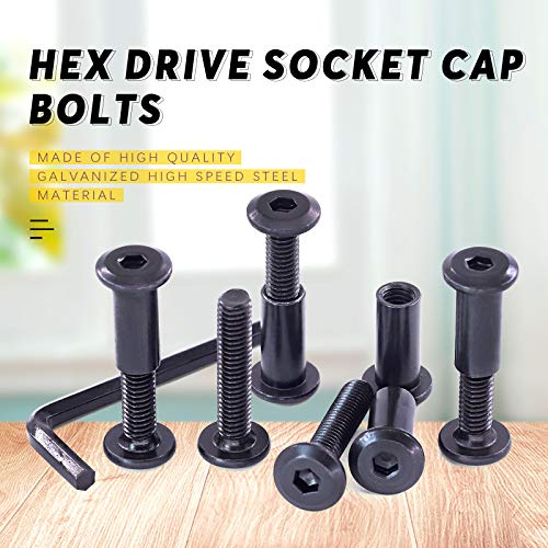 Swpeet 25Pcs M6x30mm Carbon Steel Black Hex Drive Socket Cap Bolts Barrel Nuts Assortment Kit with 1Pcs Allen Wrench, Screw Post Fit for Furniture Countsunk Belt Buckle Leather Binding Bolts - size: M6x30mm