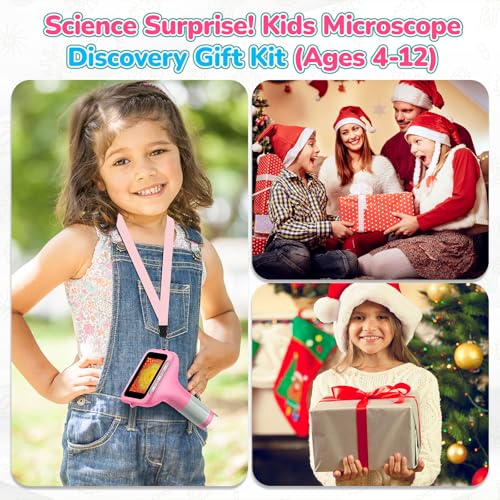 Kids Digital Microscope with 3-Inch Screen: STEM Toy Science Gift Ages 4-12 - color: Pink