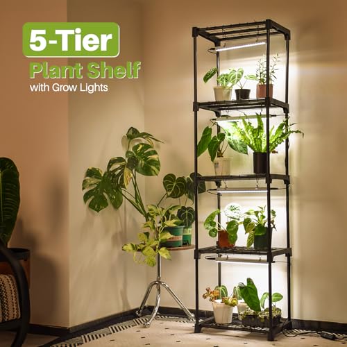 5-Tier Indoor Plant Shelf with Grow Lights, 11.8x15.7x59 - size: plant shelf with light -11.8×15.7×59inch