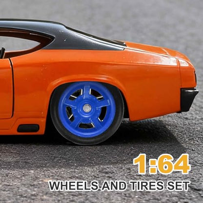 MECCANIXITY 4Set 1/64 Wheels and Tires Set Real Riders 7-Spoke Blue Black