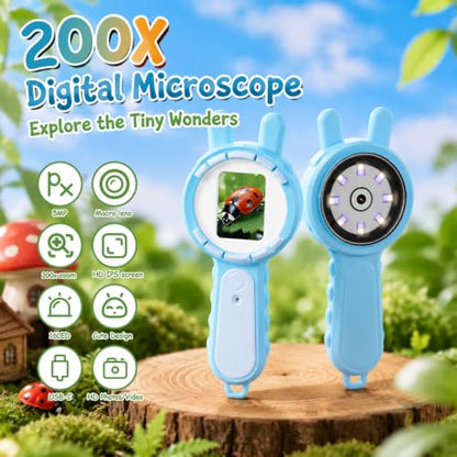 Kids Microscope Autofocus Magnifier STEM Gifts Toys for Ages 4-12 - color: Pink-rabbit ear
