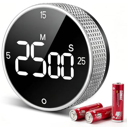 Digital Kitchen Timer with Magnetic, Large LED Display Countdown/Countup Timer, Pomodoro Preset 5/15/25 Mins, Volume & Brightness Adjustable for Cooking Baking Working Studying Silver - color: Sliver