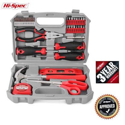 Hi-Spec Household Starter Tool Kit with Compact Carry Toolbox, Red - color: Red