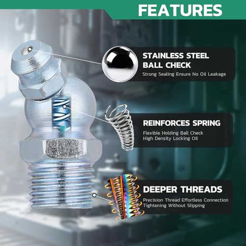 OURU 90PCS Grease Fittings Assortment Kit, SAE & Metric with Wrench Kit - size: 90