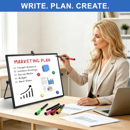 Dry Erase White Board with Stand, 16"x12" Double-Sided Magnetic Whiteboard - color: Black