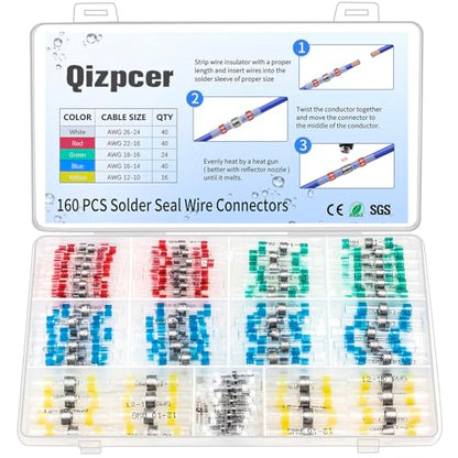 160 Pcs Solder Seal Wire Connectors Kit, Electrical Connectors Heat Shrink Wire Connectors Waterproof Electrical Cable Butt Terminals for Marine Automotive Trailer RV Boat Truck Wiring - size: 160 PCS