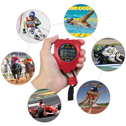Vicloon Stopwatch Timer, Lap Split Digital Stopwatch with Stainless Steel Whistle, Large Display Digital Stopwatch Timer Suitable for Football, Basketball, Running, Swimming, Fitness and More (Red) - color: Red