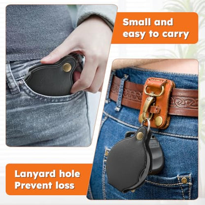 2pcs 20X Small Pocket Magnify Glass with Rotating Protective PU Leather Sheath, Mini Folding Pocket Magnifier for Seniors or Students Reading, Exploring, Science, Coin, Inspection or Jewelry(Black)