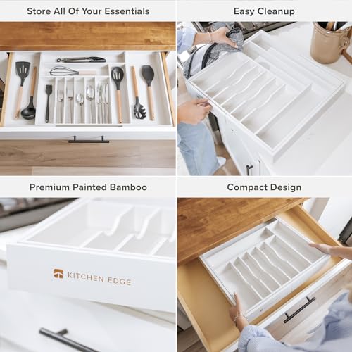 KitchenEdge Silverware & Utensil Organizer | White Bamboo, 18-33 In - color: White Bamboo, size: From 18" to 33" Wide