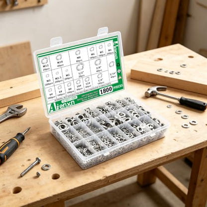 1800PCS Spring Lock Washers Assortment, 304 SS Metric & SAE Sizes - size: SAE&Metric-1800PCS