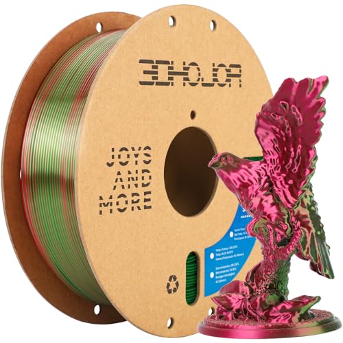 3DHoJor Silk PLA Filament 1.75mm Red Green Dual Color PLA 3D Printer Filament 2 in 1 Coextrusion 1KG Spool(2.2lbs) 3D Printing Filament Dimensional Accuracy +/- 0.03mm Fits for Most FDM 3D Printers - color: Red Green