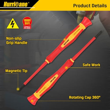 HURRICANE Premium 1000V Precision Insulated Screwdriver Set, 6 Piece S2 Steel Mini Electrician Screwdrivers with SL1.8/2.0/2.5/3.0mm & PH00/PH0, VDE Certified for DIY & Professional Electrical Repair - size: 6 pc Premium Mini VDE Screwdriver Set