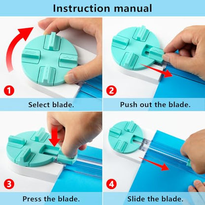 Paper Trimmer Craft Paper Cutter: 4 Style Multi-Function Scrapbooking Tool with Dial Blades of Straight,Wave,Dotted,Perforated,Creasing for Cutting Paper,Coupons,Photos,Postcards,Scrapbook,Card - color: green