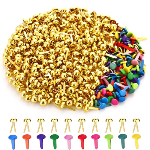500PCS Brads Including 400PCS Gold Brads and 100PCS Colored Paper Fasteners