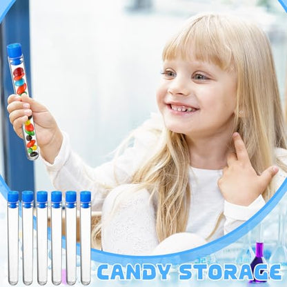50 Pake 8 ml Clear Test Tubes with Caps 12x100mm Plastic Vials Test Tubes for Scientific Experiments Halloween Christmas Scientific Themed Birthday Party Supplies Candy Storage (Blue) - color: Blue