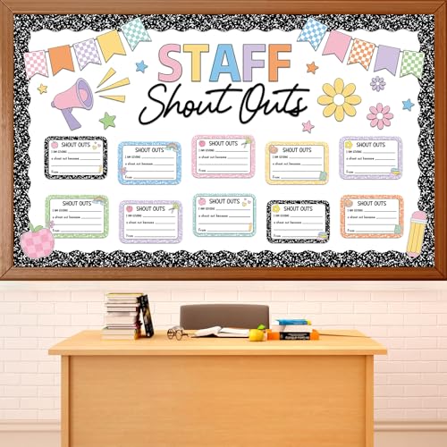 Staff Shout Out Bulletin Board Decoration Employee Appreciation and Recognition Classroom Cutouts Composition Notebook Bulletin Board Set for Back to School Chalkboard Wall Door Decoration Favor - style: Composition Staff Shout Out