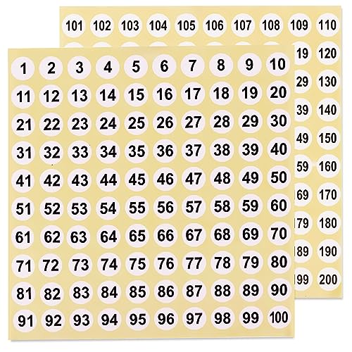 50 Sheets 1-200 Number Stickers 0.4 Inch Small Number Stickers 25 Sets Self-Adhesive Consecutive Sticker Numbers Vinyl Numbered Labels Inventory Sticker Decal for Indoor Outdoor, Storage, Organizing - color: White,0.4",25sets(1-200)